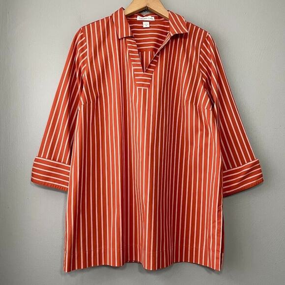 Coldwater Creek Tunic Top Petite Medium Size PM Orange Striped Boho Chic Preppy - Picture 1 of 9